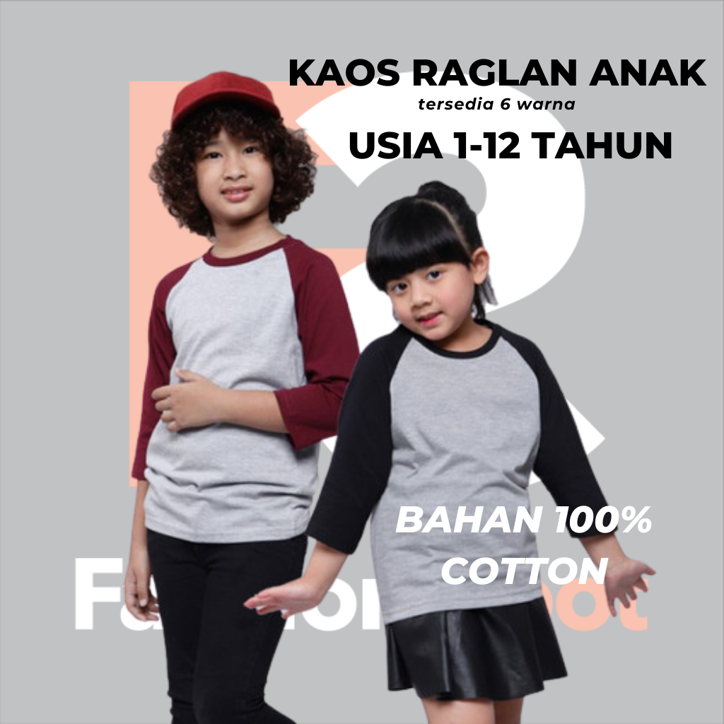 Kaos Raglan Anak Lengan 3/4 Hitam Misty Bahan 100% Cotton Lembut Tebal Nyaman Kaos Anak Tanggung