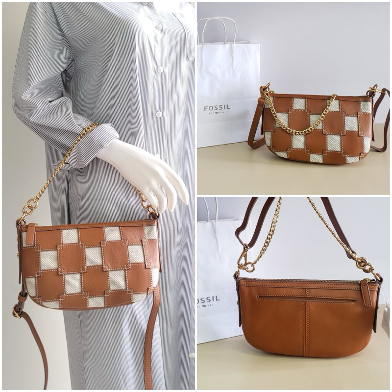 F O S S I L Jolie Baguete Crossbody 26-23×15×5cm Brown Patchwork ( Retail )