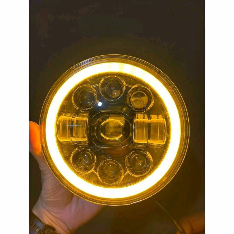 LampuHeadlamp 7 inci inch BULAT  Ring Batok Lampu Utama Motor Mobil Harley Jeep 7inc BULAT Waterproo