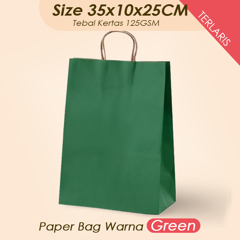 

(HIJAU TUA) Paper Bag Kado Jumbo 35x10x25 CM / Paper Bag Jumbo Packing Baju, Celana Kerudung / Papper Bag Polos Warna Hijau Packaging Online Shop