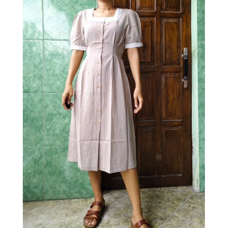 Preloved P❤️ Mantan Bukan Baru GN13 O.F.B OFB dress wanita hijau sage muter green putih size kecil S