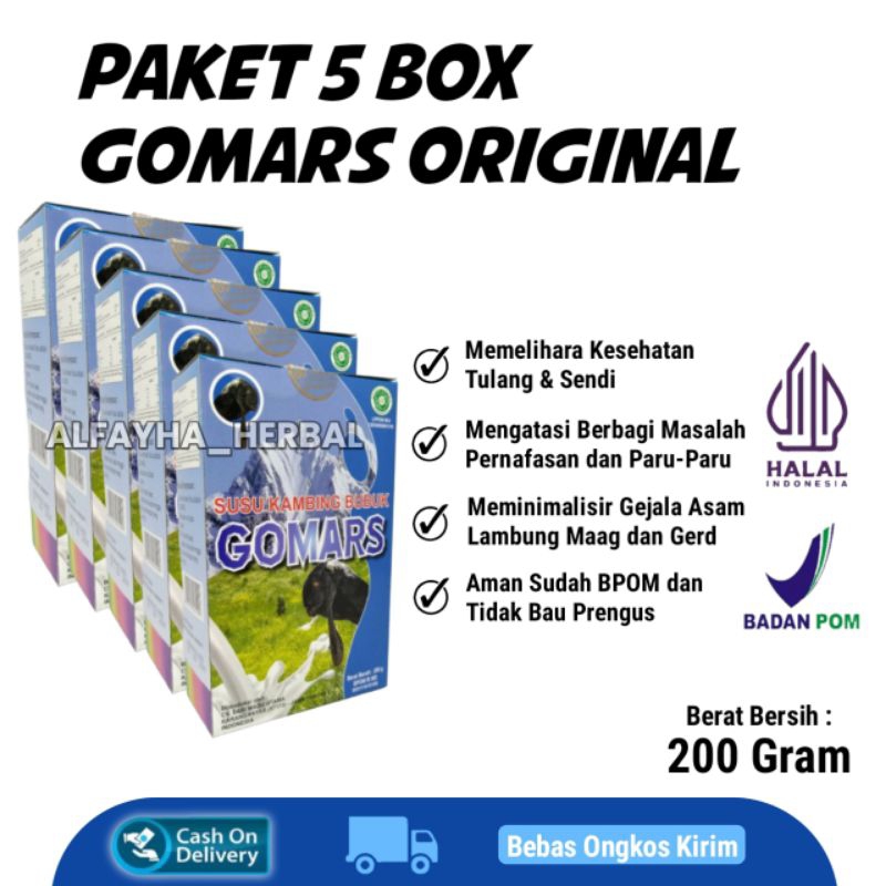 

[PAKET 5 BOX] SUSU GOMARS 200 GRAM - Paket Murah 5 Box Susu Gomars 200 Gram / Susu Kambing Gomars Paket 5 Kotak / Susu Kambing Etawa Gomars 200gr