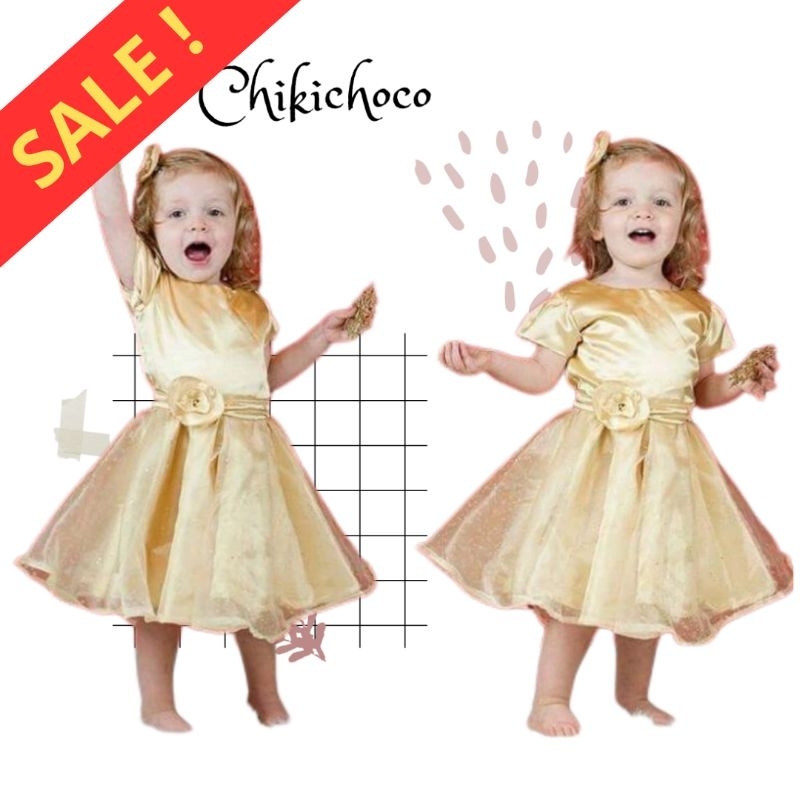 Gaun pesta anak import merk gold cikicoko