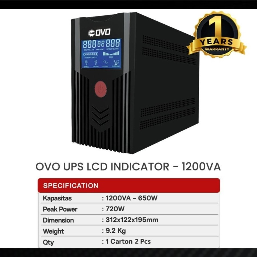 OVO UPS 1200VA 650Watt with AVR Stabilizer UPS LCD 1200 VA UPS 1KVA UPS OVO ORIGINAL BERGARANSI