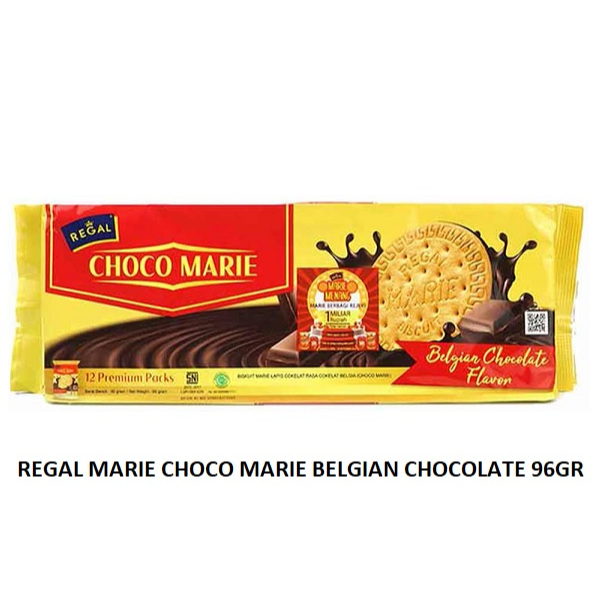 

Regal Choco Marie Biscuits Premium Pack/ Biskuit Marie Lapis Coklat Belgia 96 gr 1 Pack Isi 12 Pcs