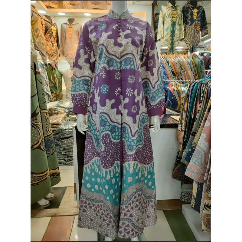 Gamis batik muslim bahan katun lapisan furing trikode dan lapisan polosan katun toyobo jaitan exclus