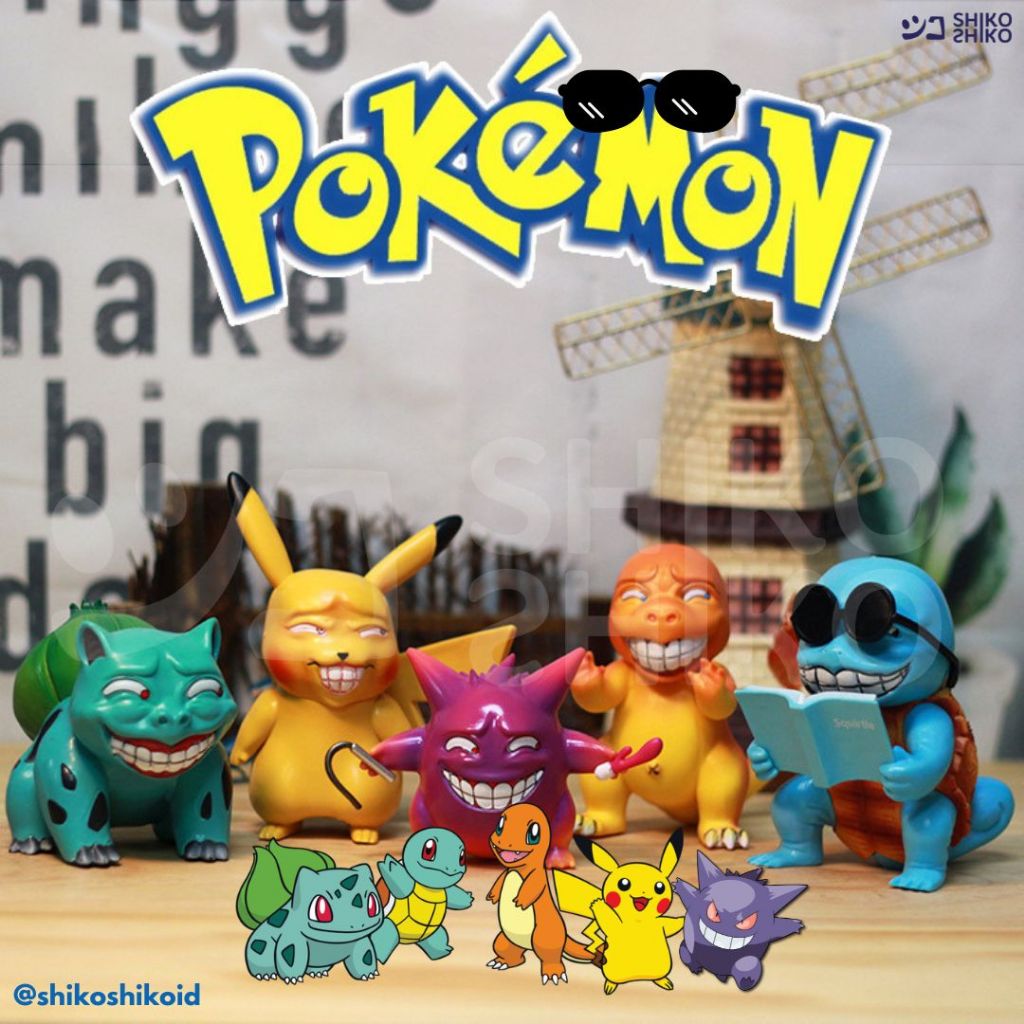 FGpuf Figure Pokemon Ugly Face Figur Mainan Pikachu muka jelek Gengster Lucu Charmander Bulbasaur Sq