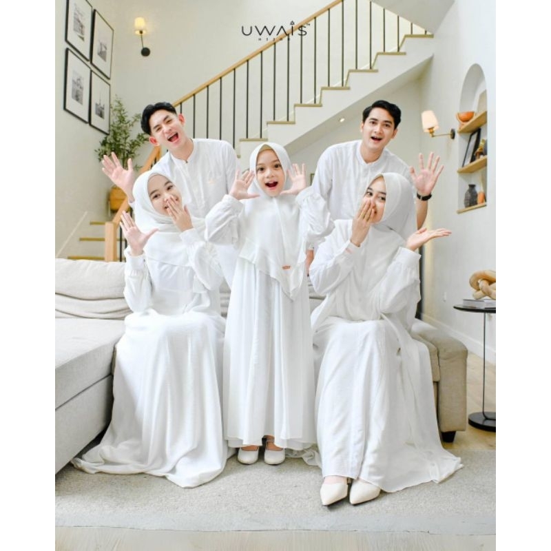 BAJU GAMIS COUPLE SARIMBIT FAMILY SET POLOS PUTIH BROKEN WHITE AINUN SWEETY LOVELY UWAIS HIJAB HABIE
