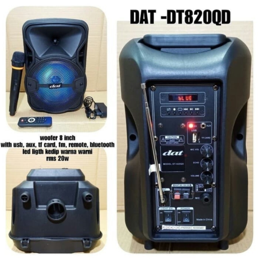 SPEAKER PORTABLE DAT DT-820 QD / DT 820 QD / DT 820QD 8 INCH FREE 2 MIC WIRELESS GARANSI RESMI DAT
