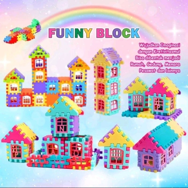 mainan edukasi anak block susun puzzle bentuk rumah