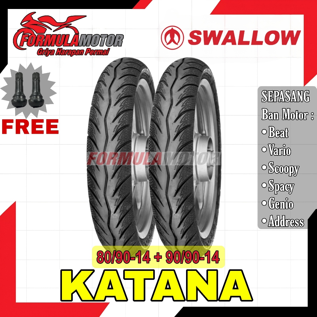 80/90-14 + 90/90-14 Swallow Katana Ring 14 Tubeless - Sepasang Ban Motor Beat, Vario, Scoopy, Spacy, Genio, Address Tubles (SB132 SB-132)