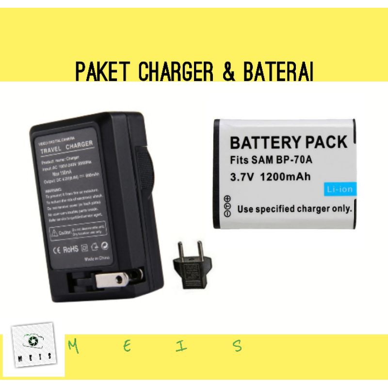 Charger & Baterai Kamera Samsung BP-70A BP70A PL20 PL80 PL90 AQ100 DV150F - Casan Batre