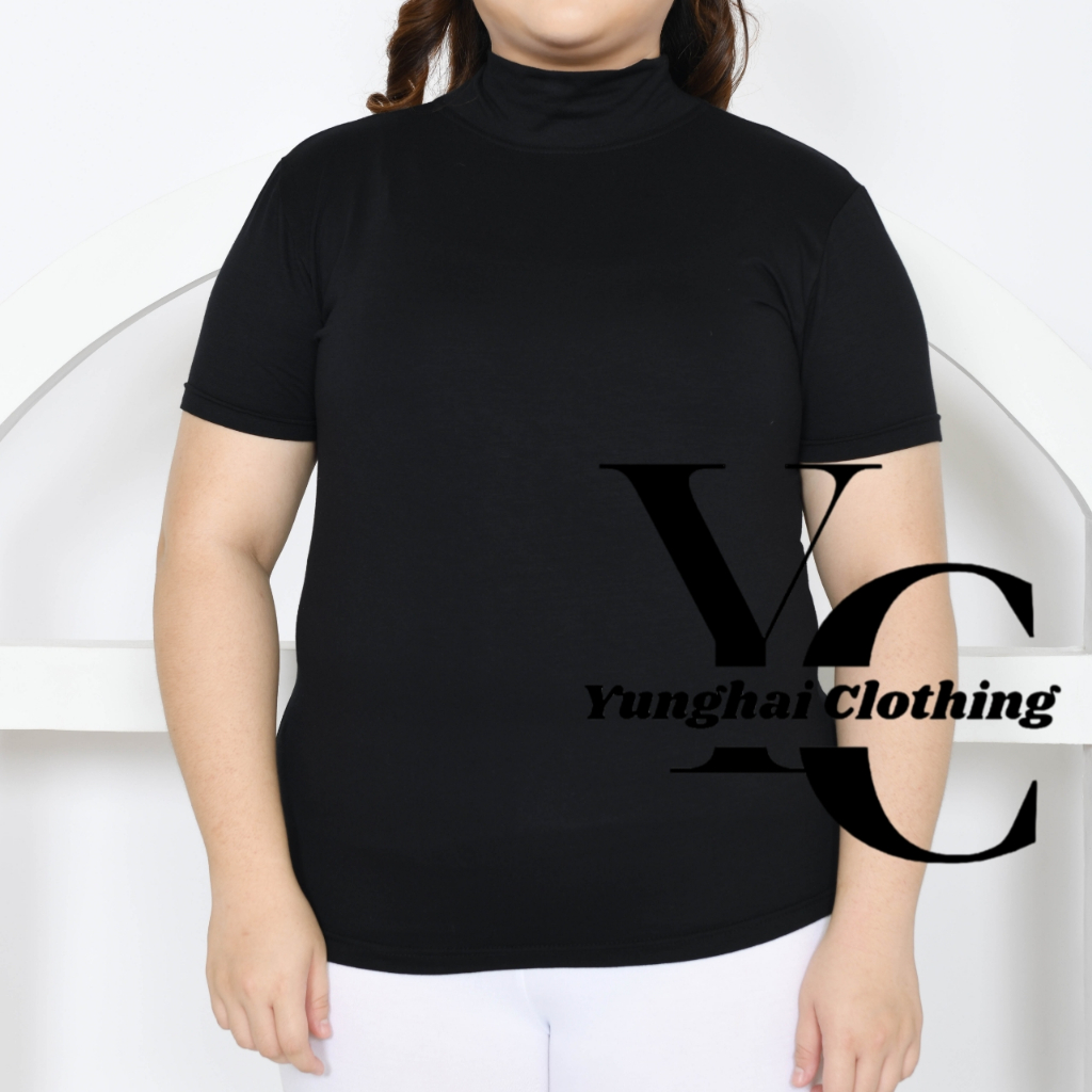 RB Manset Inner Turtleneck Wanita Lengan Pendek Jumbo Polos Spandek Rayon