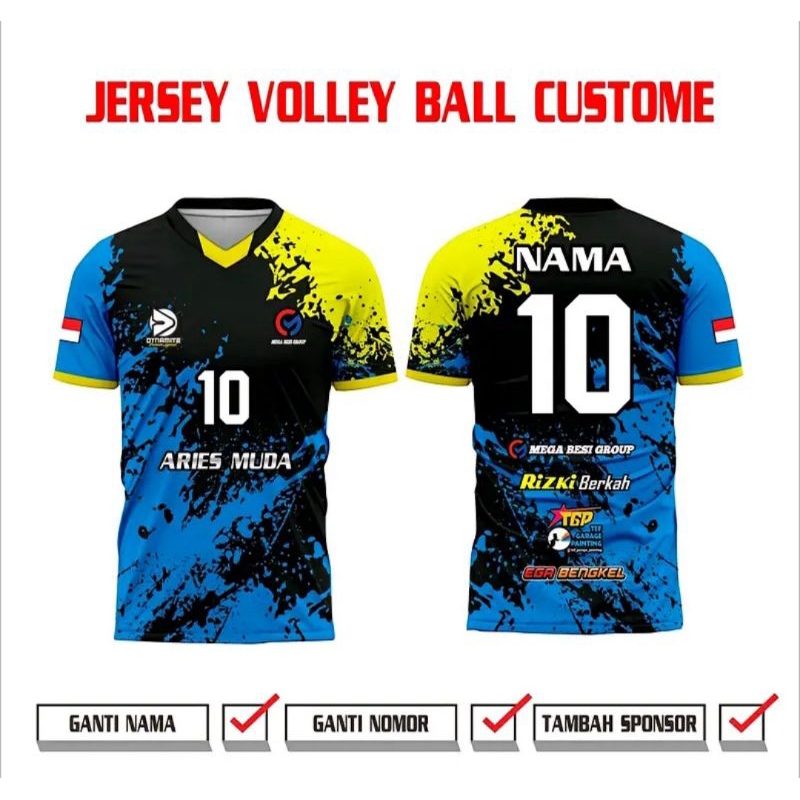 Kaos atasan Voli printing Custom nama dan nomor // Jersey voli pria dan wanita