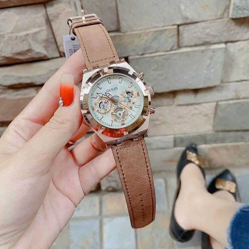 Jam Tangan Pria Guess Chrono Date Aktif Strap Kulit Original