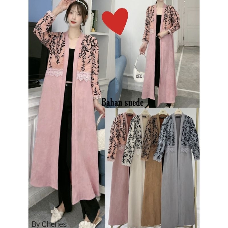 Long Cardigan Kardigan Import Suede Bunga Velvet (FCOOI1001)