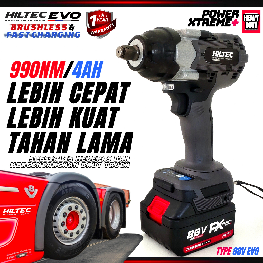 TERKUAT mesin buka baut mobil cordless Impact wrench baterai 48vf hiltec BEST SELLER setara makita