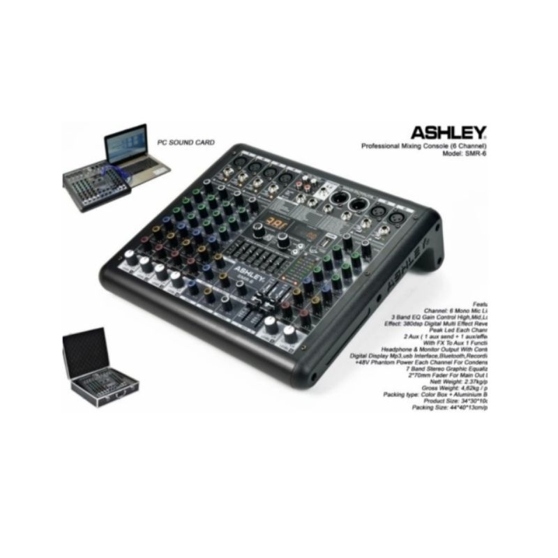 mixer audio ashley 6 channel SMR 6 mixer bluetooth,USB free koper , original garansi.