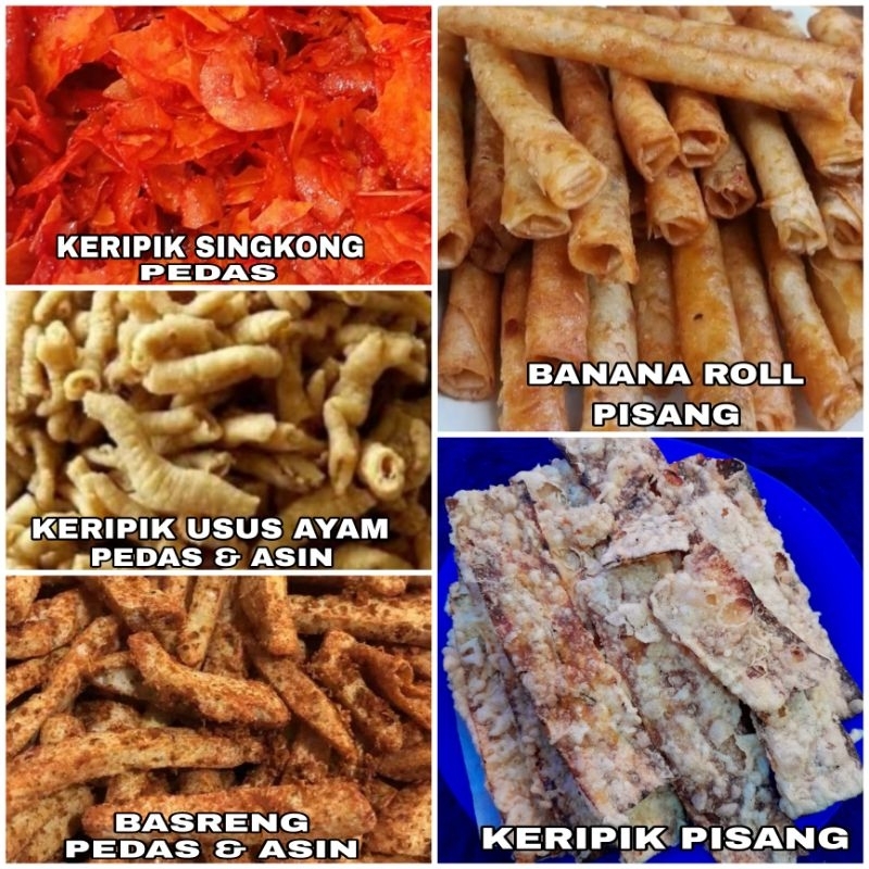 

Cemilan & Snack || Keripik Pisang || Bana roll pisang|| Keripik singkong pedas || Basreng || Usus