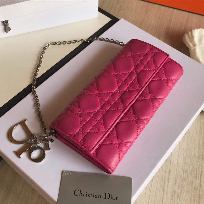 Christian Dior CD Wallet On Chain WOC Pink Calfskin