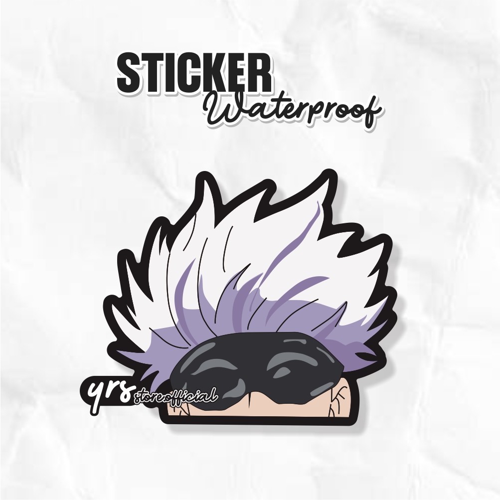 

Sticker Anime Jujutsu Kaisen Gojo Satoru Half Peeker / Sticker Anime Waterproof Ukuran +- 5,6 x 4,8 cm