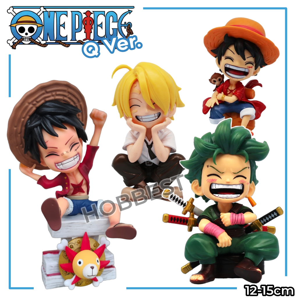 Action Figure ONE PIECE Q Ver LUFFY ZORO SANJI - Miniatur Pajangan Mainan Topper Kue Chibi Duduk