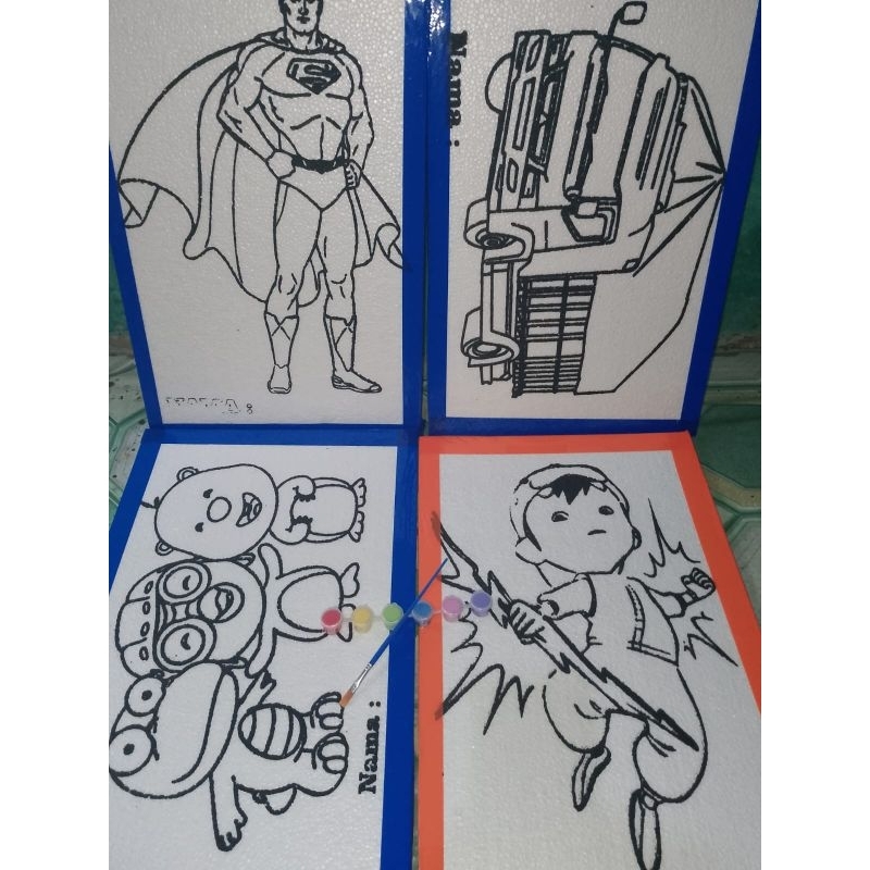 

4 STYROFOAM + CAT DAN KUAS /STYROFOAM/LUKISAN ANAK/CAT DAN LUKISAN