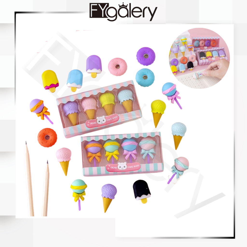 

FYGALERY HL0618 Penghapus Pensil Set 4IN1 Motif Lolipop / Alat Tulis Penghapus Lucu Isi 4pcs Karakter Donat Eraser Ice Cream Import Y1751
