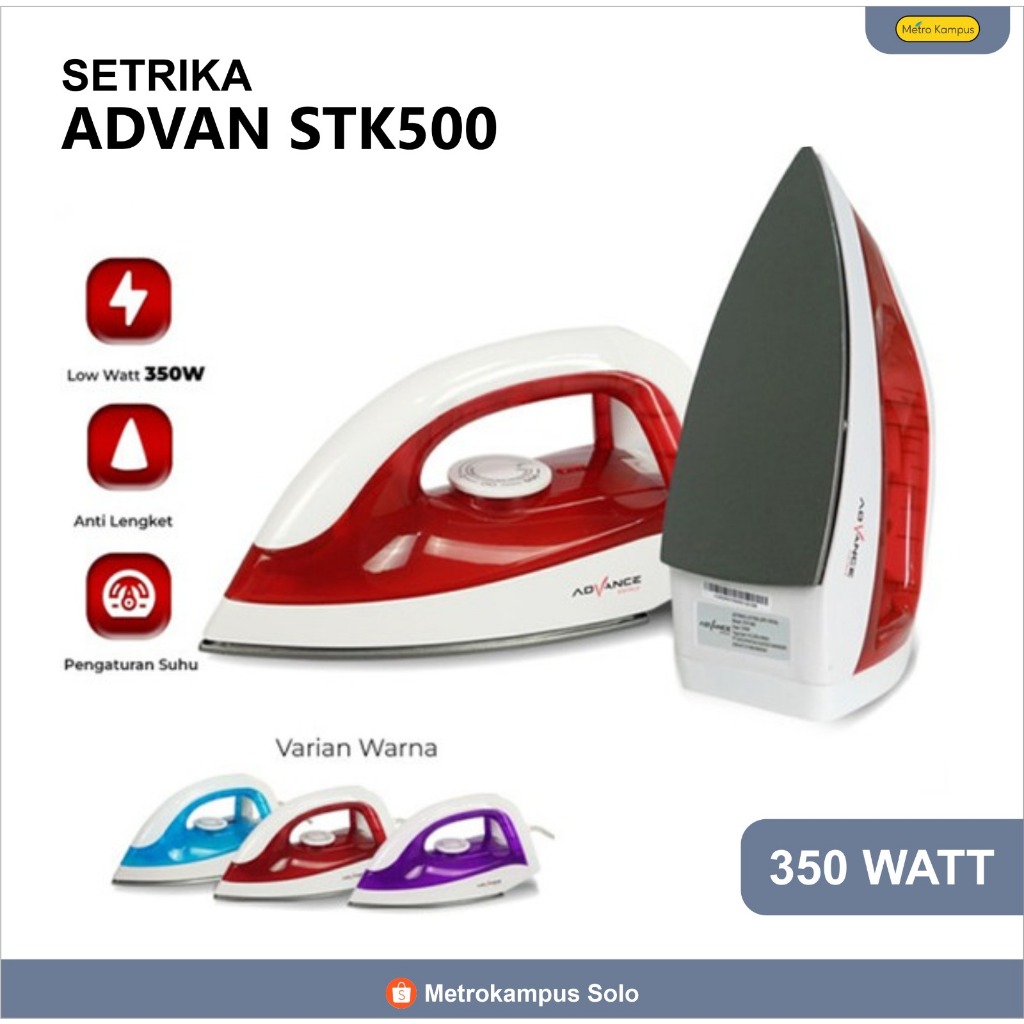 Setrika Advance Anti Lengket STK500 || Gosokan Baju Low Watt Setrika Listrik