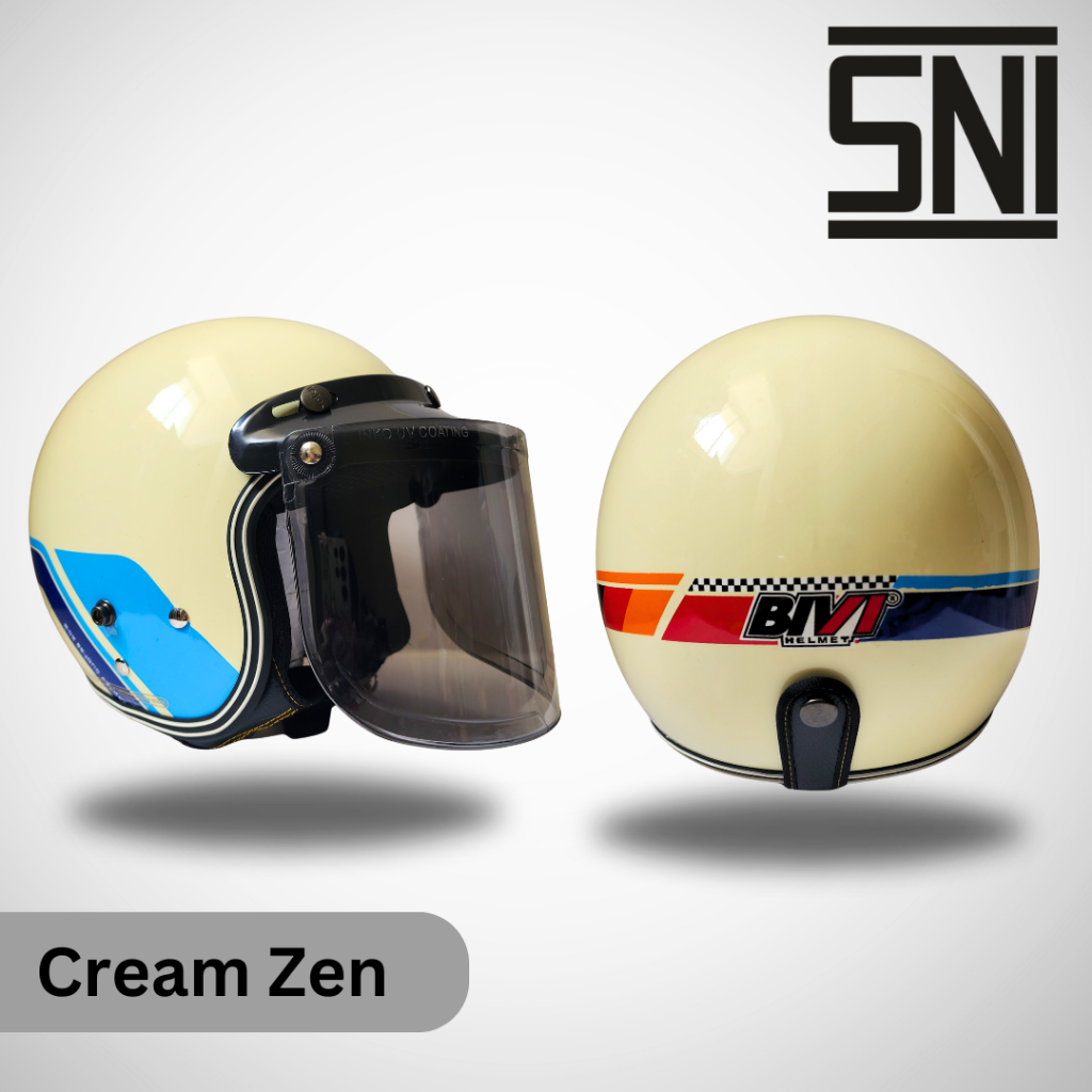 Helm Bogo Retro Dewasa Retro Honda SNI Motif Zen Cream Vintage