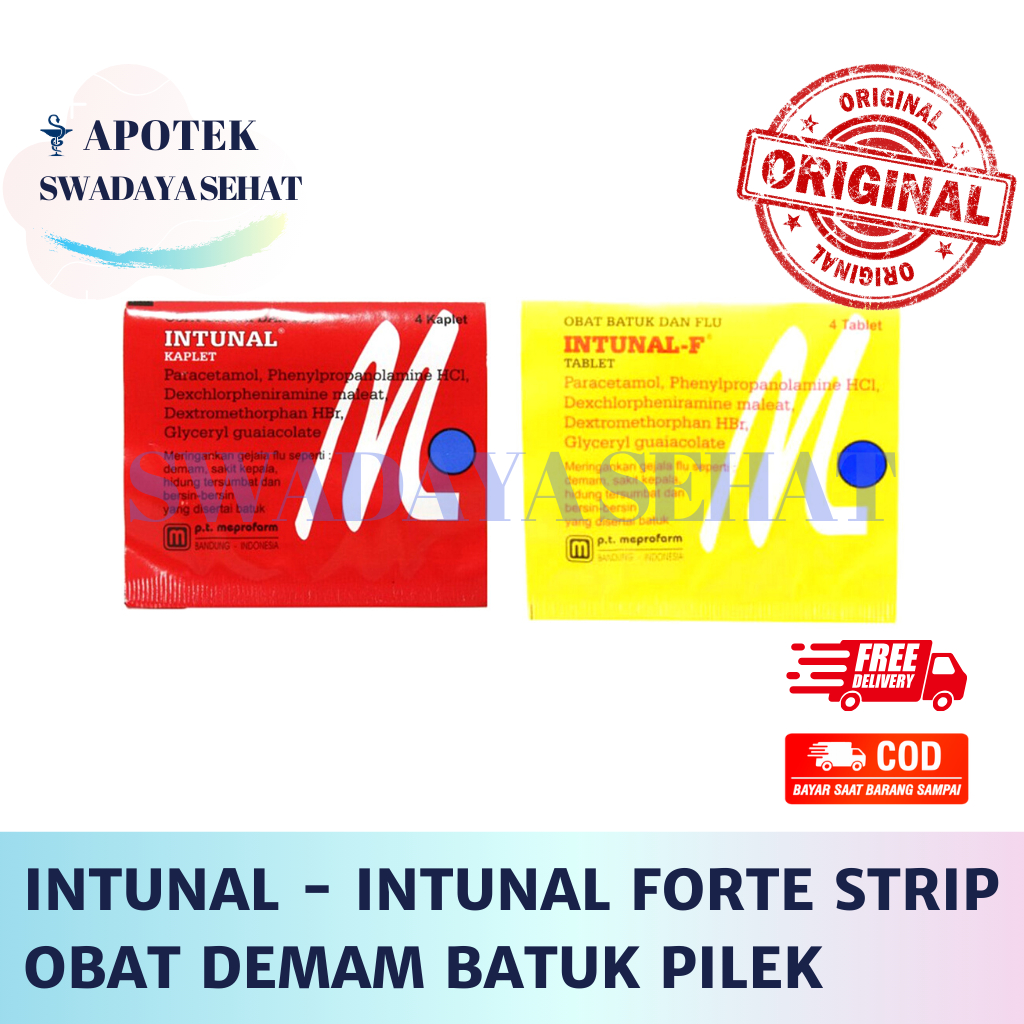 INTUNAL Forte Kuning & Intunal Merah Strip - Obat Demam Batuk Pilek Tablet
