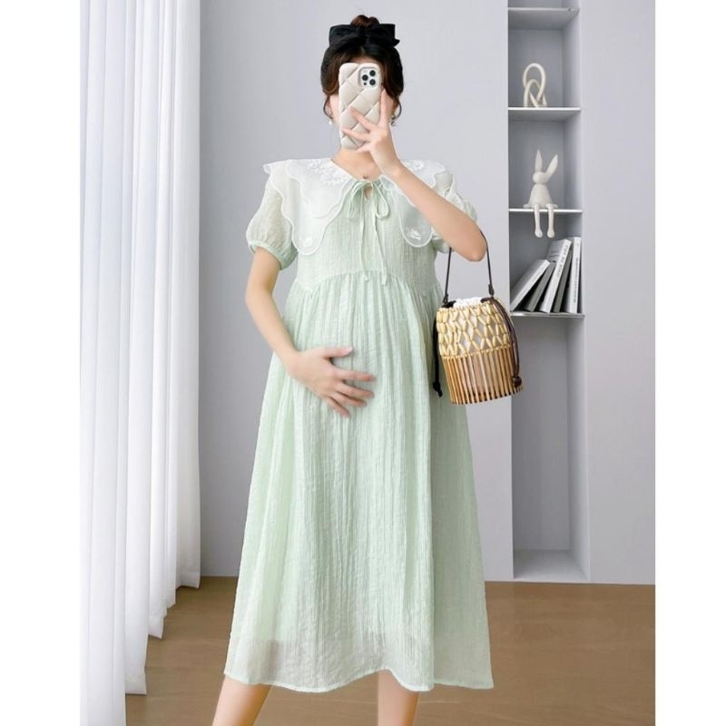 00423 Baju DRESS HAMIL MARCHELLA MINT MATERNITY Dres daster bumil nyaman murah Korean look import te