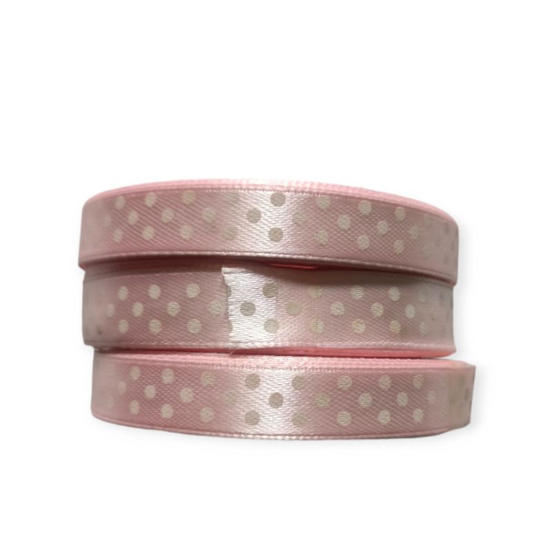 Pita satin besar type polkadot warna pink 1/2 inch