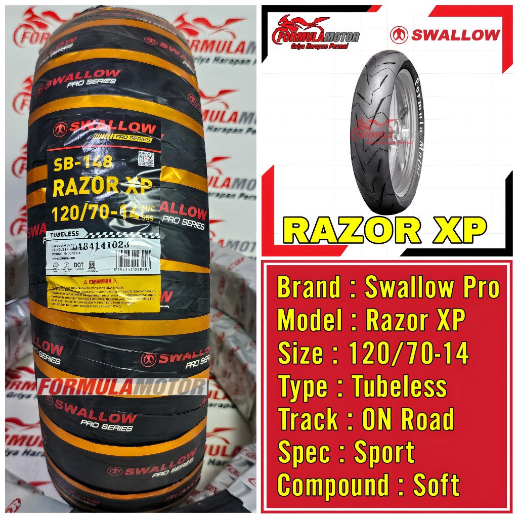 120/70-14 Swallow Razor XP Ring 14 Tubeless (Profil Donat Soft Compound) Ban Belakang Motor PCX-150, Vario-160 Tubles SB148 SB-148
