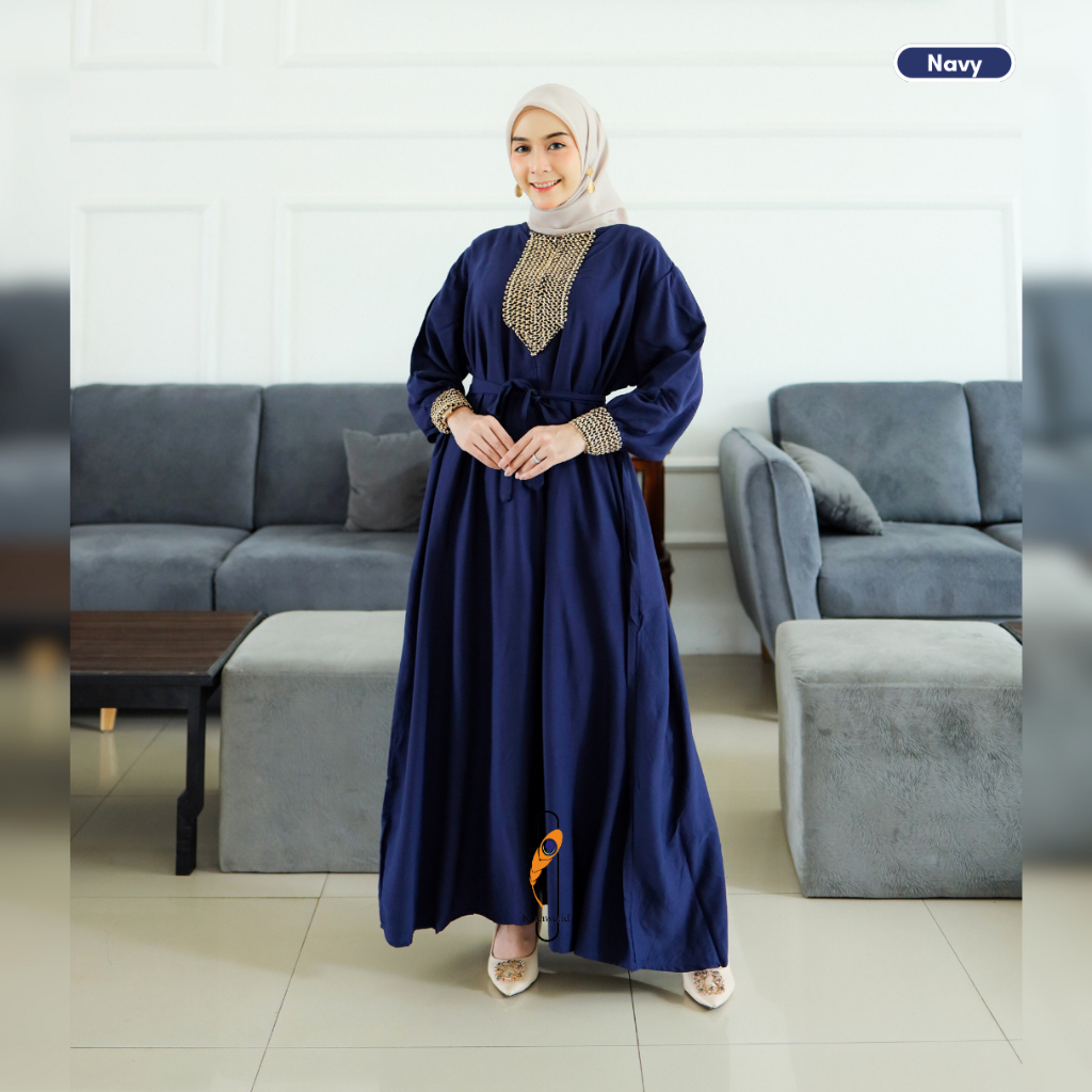 Gamis Kaftan Ameena Navy Bahan Rayon Twill Premium Lembut Kaftan Jumbo Oversize LD 130  Kaftan Lebar