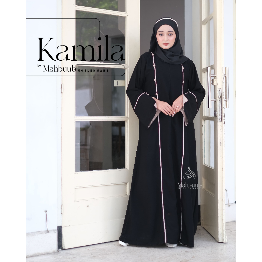 Kamila Abaya Hitam Turkey Gamis Syari Muslimah Bahan Jetblack Hitam Kombinasi List Mahbuub Collectio