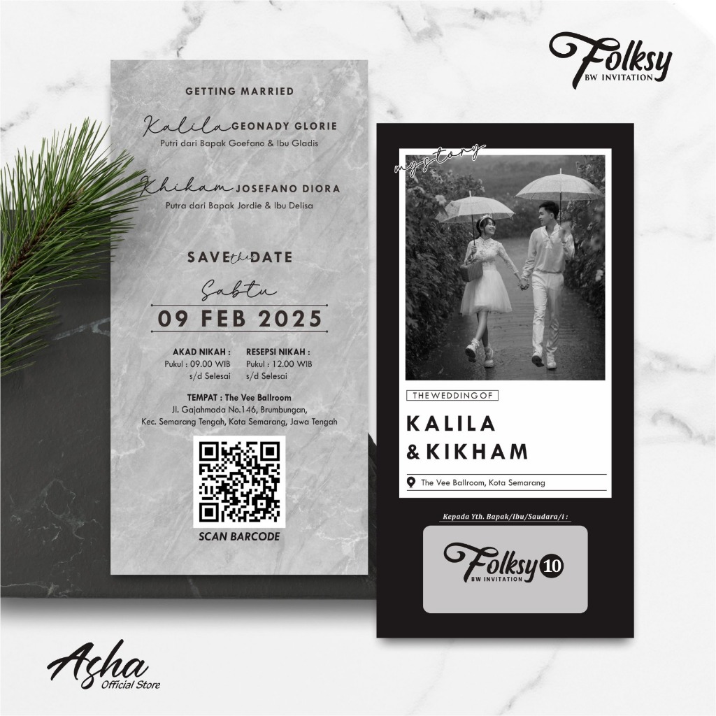 UNDANGAN NIKAH SIMPLE ELEGAN GOPEK BW - UNDANGAN PERNIKAHAN GLOSSY INVITATION FOLKSY