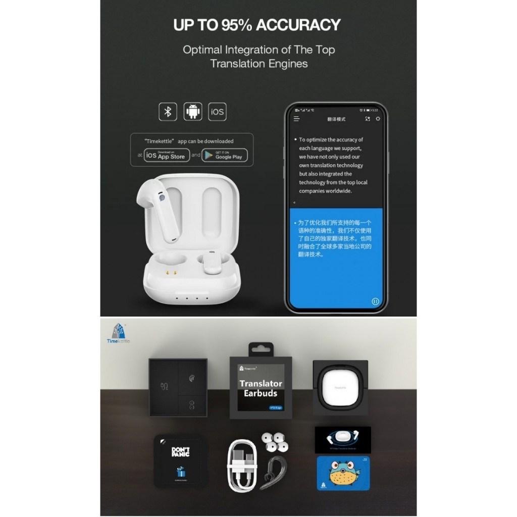 TIMEKETTLE WT2 EDGE Translator Earbuds OFFLINE Penerjemah Bahasa Asing