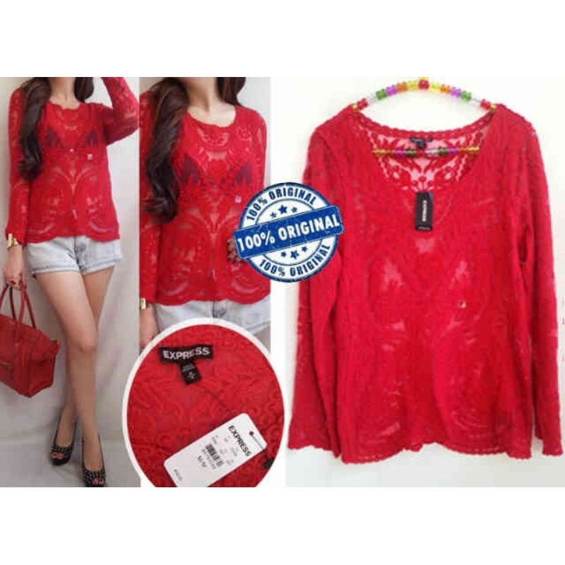 Express red lace top