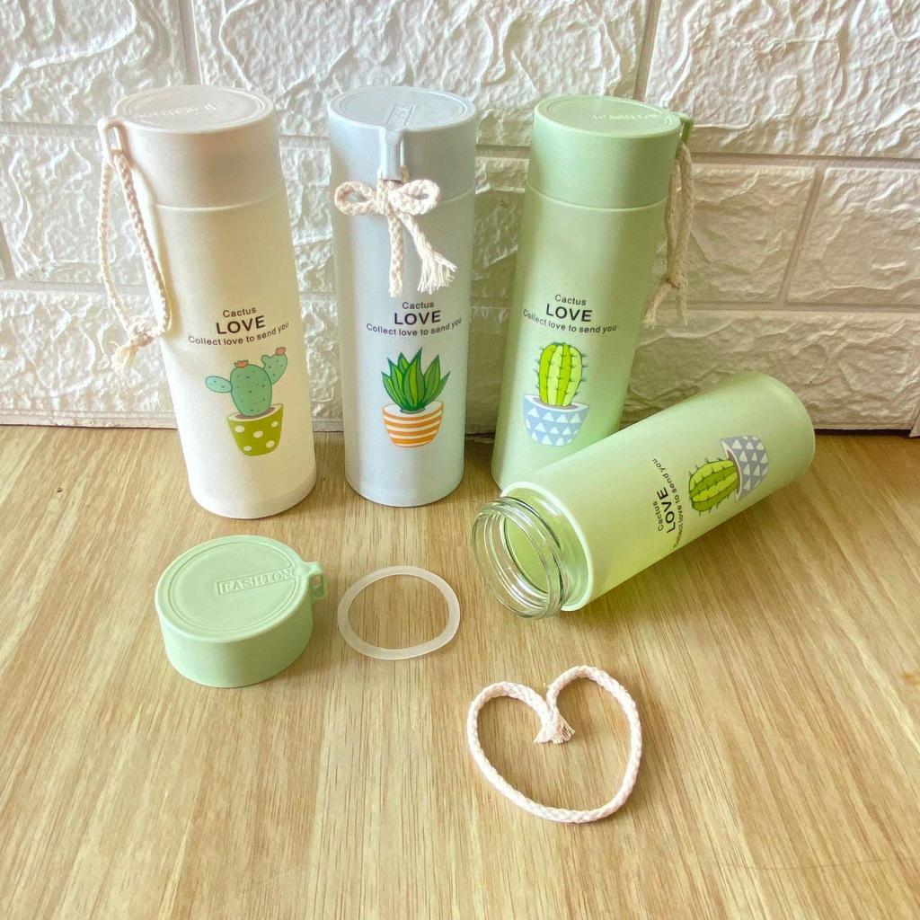 Botol Minum, Botol Olahraga, Botol Estetik, Botol Lucu Kaca 450 ML Random Motif Kaktus Unik & Lucu