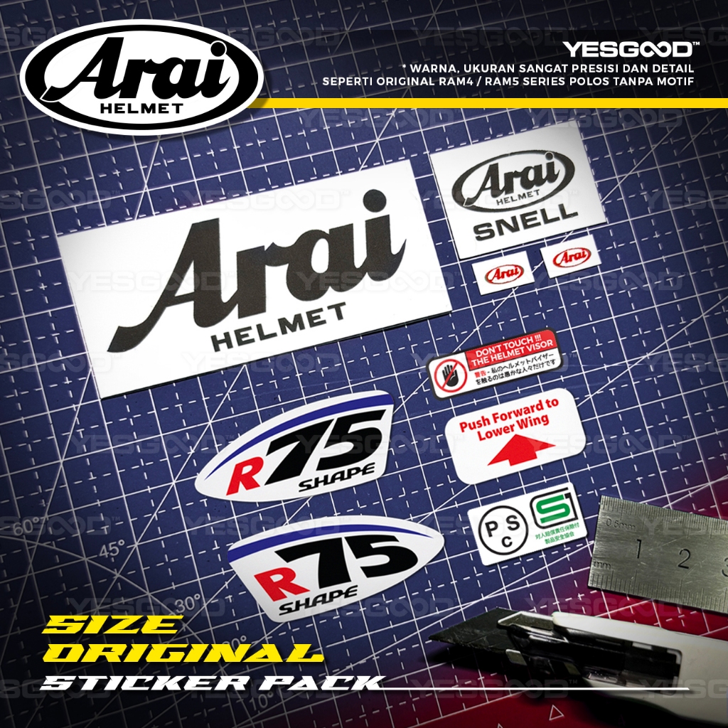 PREMIUM Stiker Pack Arai Size Original Sangat Detail Cutting Stiker Arai Print UV Arai R75 Shape