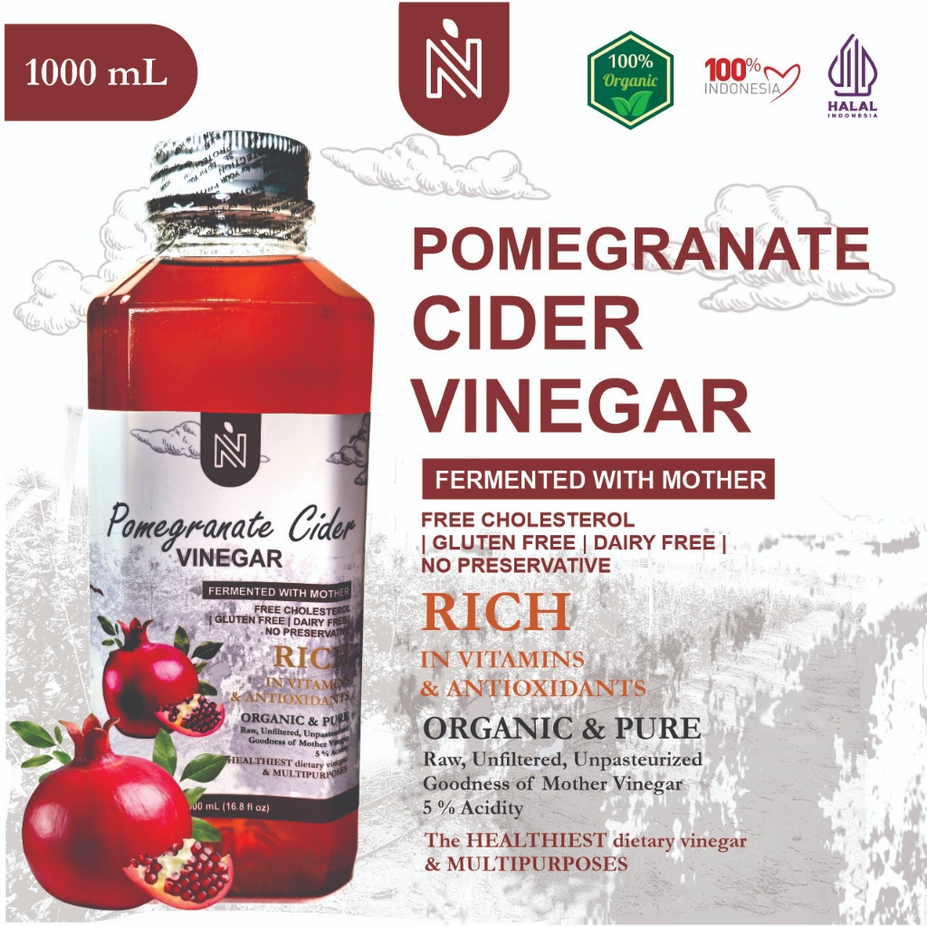 

BENUTRIVA Cuka Delima 1000 ml with Mother Endapan Bakteri Probiotik / Pomegranate Cider Vinegar 1000 ml Bragg