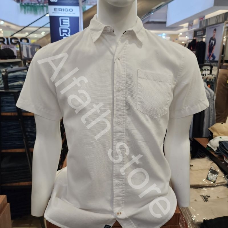 KEMEJA LENGAN PENDEK BOMBBOOGIE ORIGINAL WARNA PUTIH BAHAN KATUN MODEL SLIMFIT 22884B5OW