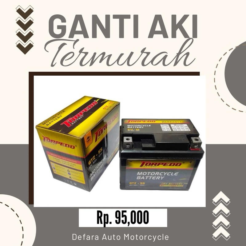 Aki Motor Honda Beat, Scoopy, Vario 110 SNI Kering merek Torpedo GTZ5S