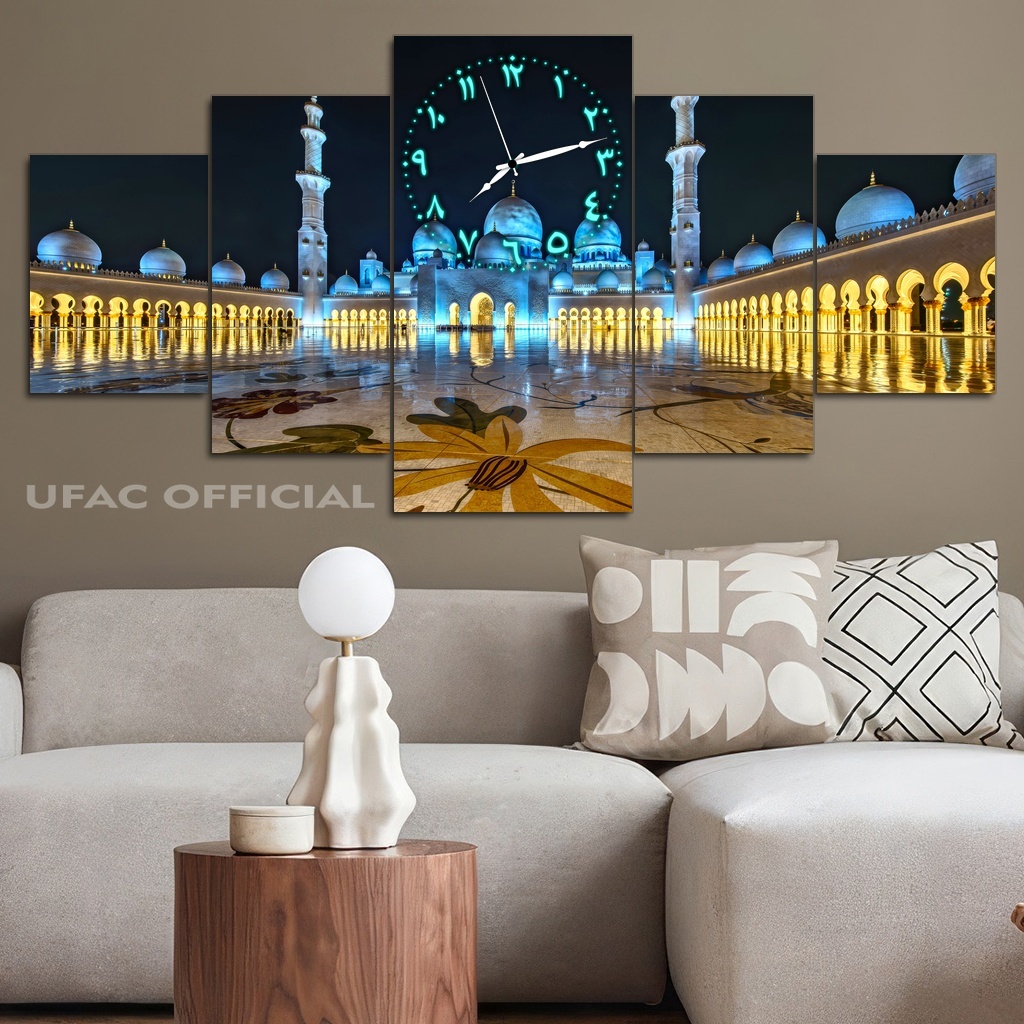 Jam Besar Muslim Mesjid Kaabah Mekah 80X40 Multi Panel | Jam Jumbo Kabah Mekah | Dekorasi Jam Dindin