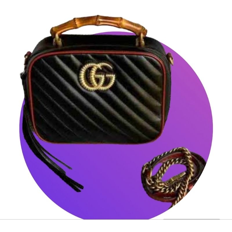 gucci marmont black with handle bamboo