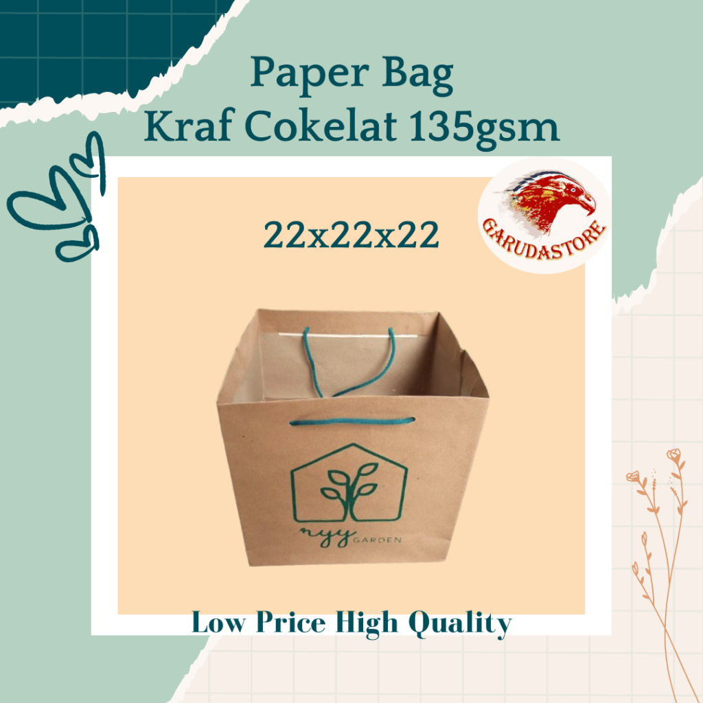 

Paperbag Kotak Nasi , Paperbag Box Nasi/Kue Size 22x22x22 Bahan Kraf Cokelat 135gsm