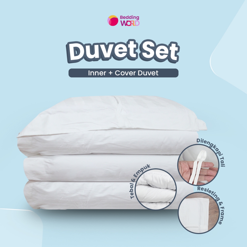 Duvet set katun polos putih hotel / quilt cover / duvet cover / inner duvet / selimut hotel / insert