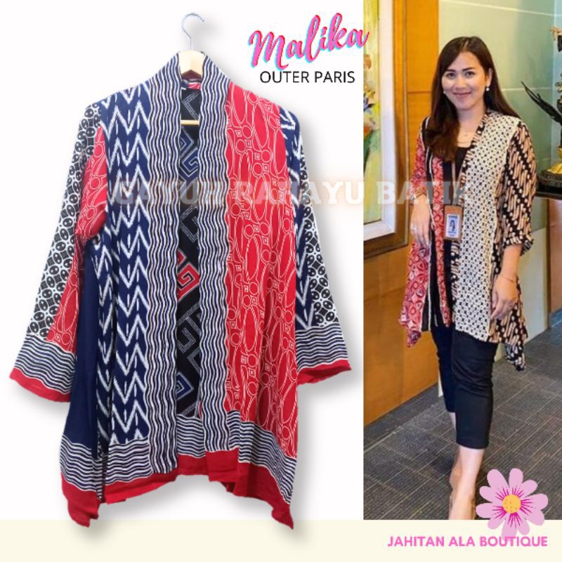 OUTER MALIKA - Outer Batik Wanita Modern Bahan Paris, Vest Batik Bahan Lembut Jatuh, Bolero Cardigan