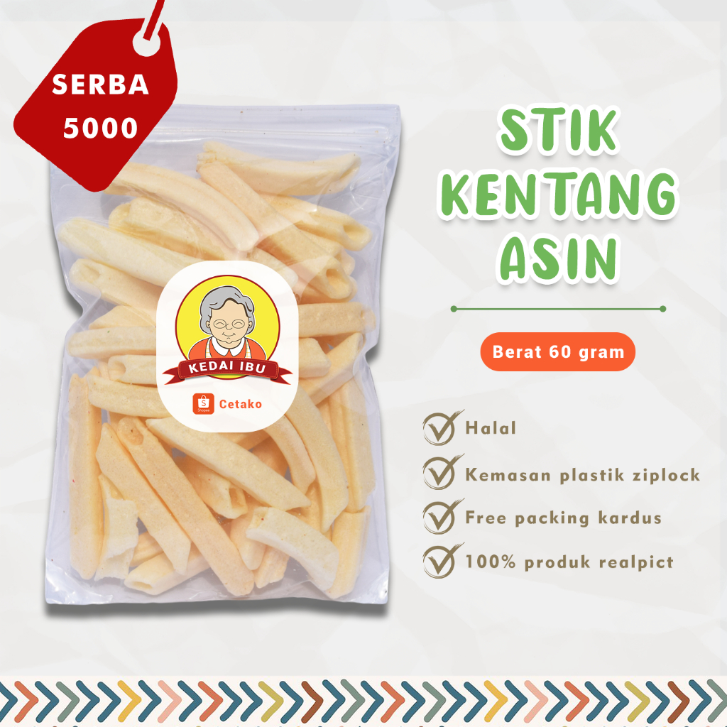 

Cemilan Murah Serba 5000 Jajanan Kerupuk Stik Kentang Asin 60gram